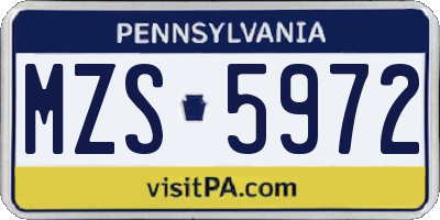 PA license plate MZS5972
