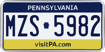 PA license plate MZS5982