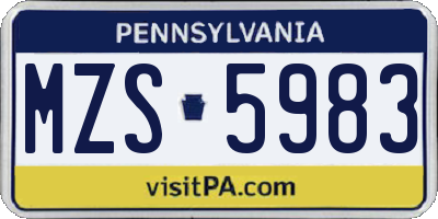 PA license plate MZS5983