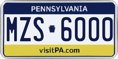 PA license plate MZS6000