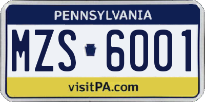 PA license plate MZS6001