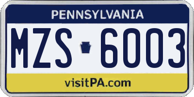PA license plate MZS6003