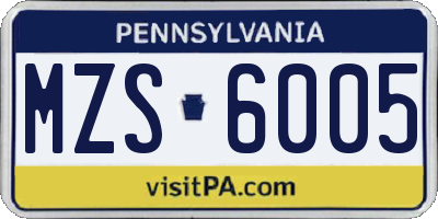 PA license plate MZS6005