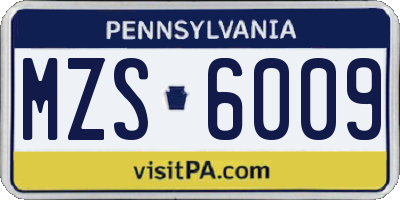 PA license plate MZS6009