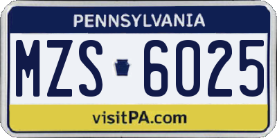 PA license plate MZS6025