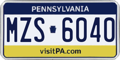 PA license plate MZS6040
