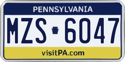 PA license plate MZS6047