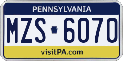 PA license plate MZS6070