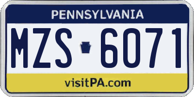 PA license plate MZS6071