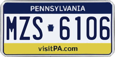 PA license plate MZS6106