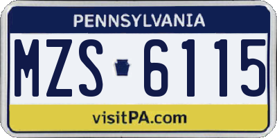 PA license plate MZS6115