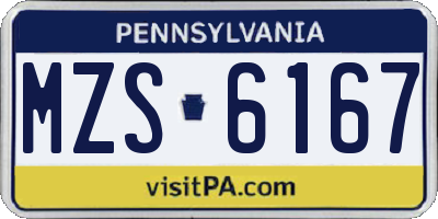 PA license plate MZS6167