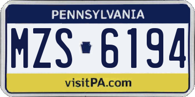 PA license plate MZS6194