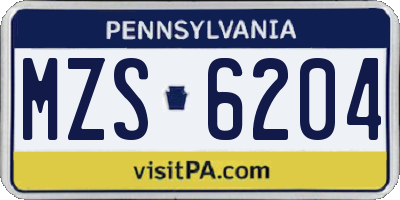 PA license plate MZS6204