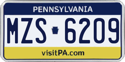 PA license plate MZS6209