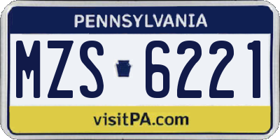PA license plate MZS6221
