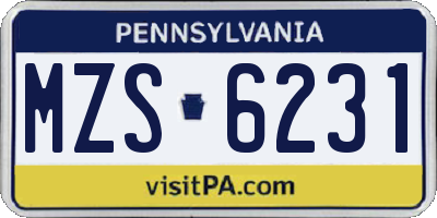 PA license plate MZS6231