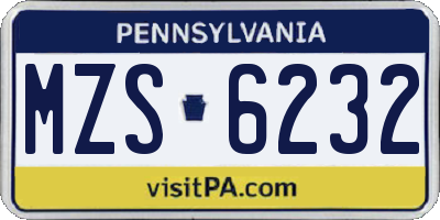 PA license plate MZS6232