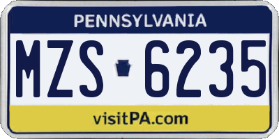 PA license plate MZS6235