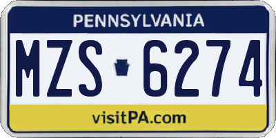 PA license plate MZS6274
