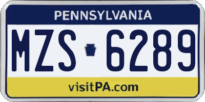 PA license plate MZS6289