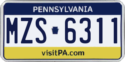 PA license plate MZS6311