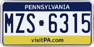 PA license plate MZS6315