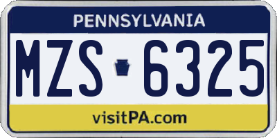 PA license plate MZS6325