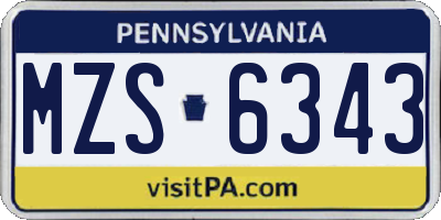 PA license plate MZS6343