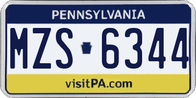PA license plate MZS6344