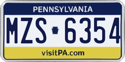 PA license plate MZS6354