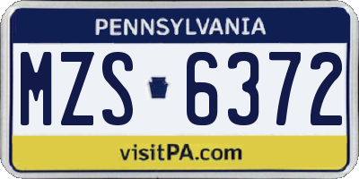 PA license plate MZS6372