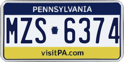 PA license plate MZS6374