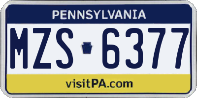 PA license plate MZS6377