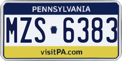 PA license plate MZS6383