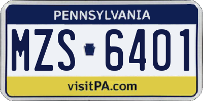 PA license plate MZS6401