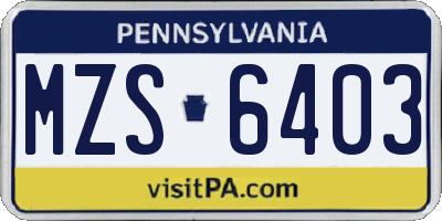 PA license plate MZS6403