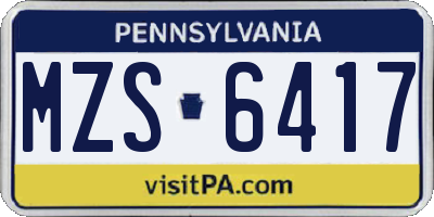 PA license plate MZS6417