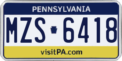 PA license plate MZS6418