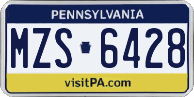 PA license plate MZS6428