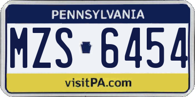 PA license plate MZS6454