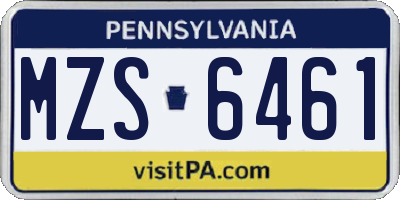 PA license plate MZS6461