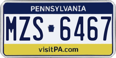 PA license plate MZS6467