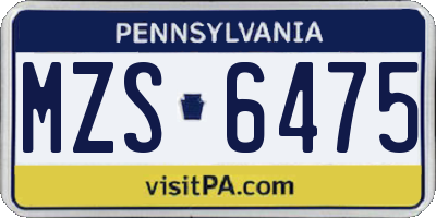 PA license plate MZS6475