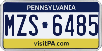 PA license plate MZS6485