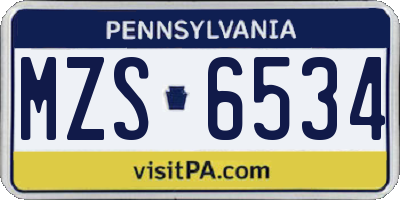 PA license plate MZS6534