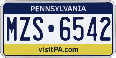 PA license plate MZS6542