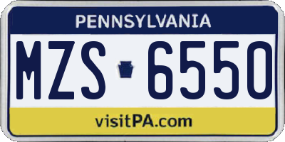 PA license plate MZS6550