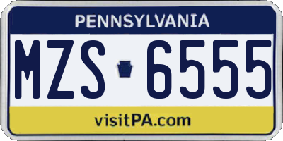 PA license plate MZS6555