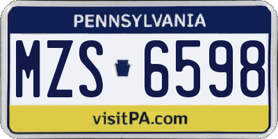 PA license plate MZS6598